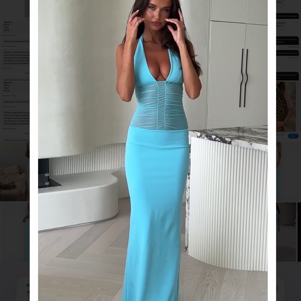 White fox Blue Halter Maxi Dress